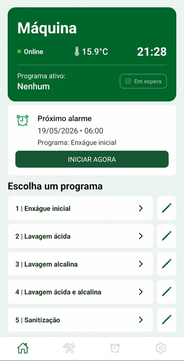 Eurowash machine screen with wash programs