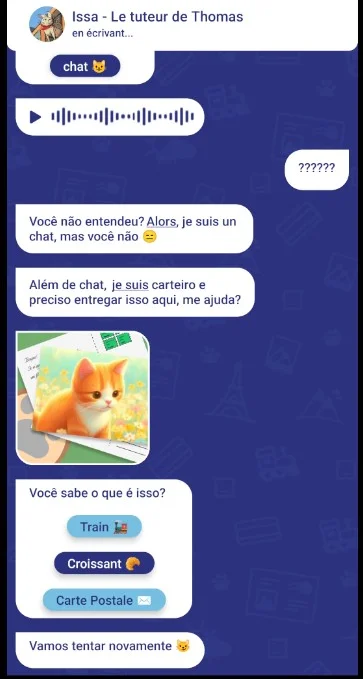 j'arrive chat with Thomas the cat, with choices, audio and images
