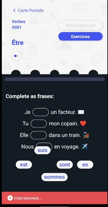 j'arrive exercise: drag the right form of être into each sentence